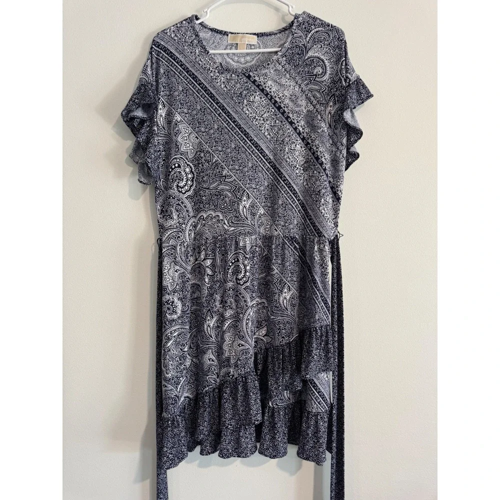 Vacation summer‎ dress Michael Michael Kors Paisley Ruffle Womens Large Navy